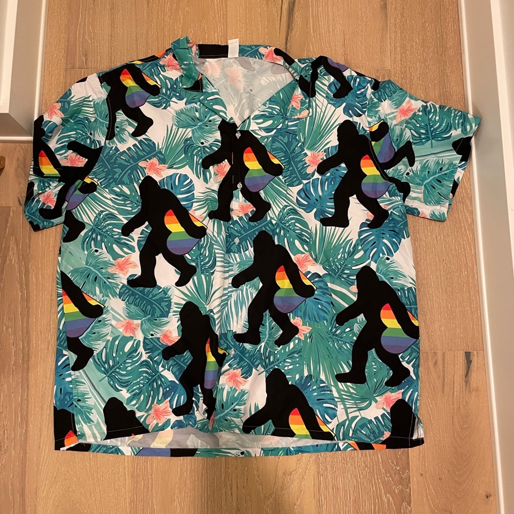 Hawaiian Style Bigfoot Short Sleeve Button Down Shirt